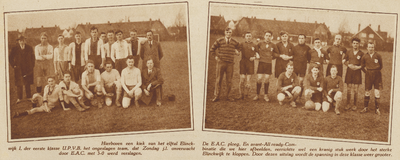 872902 Collage van 2 foto's betreffende de voetbalwedstrijd Elinkwijk (Zuilen) tegen E.A.C. (En Avant All Ready ...